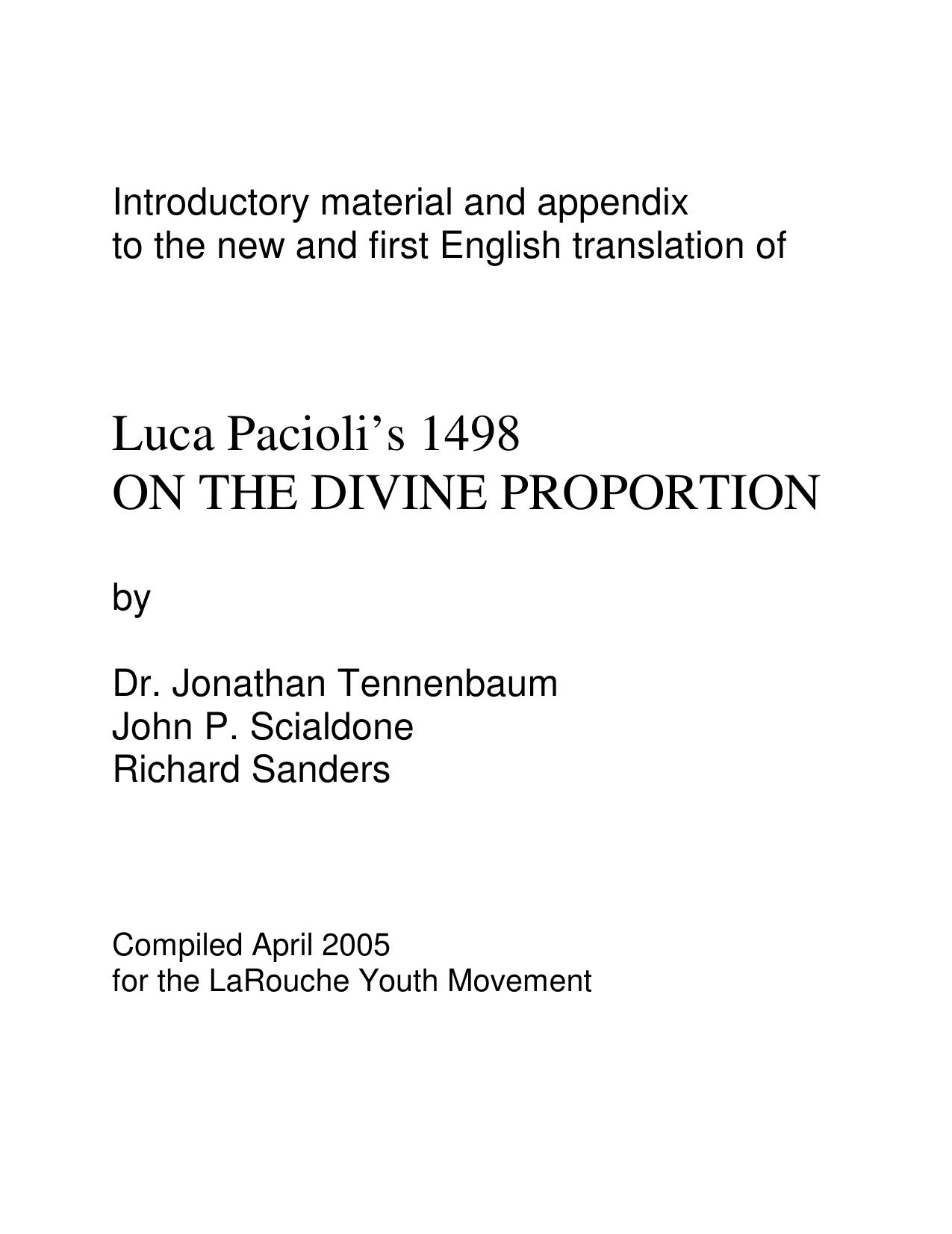 On The Divine Proportion - 1498