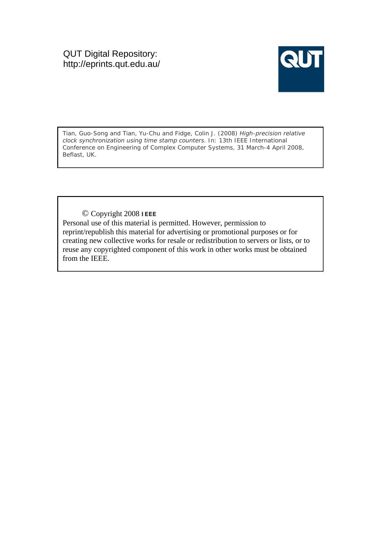 High-Precision Relative Clock Synchronization Using Time Stamp Counters