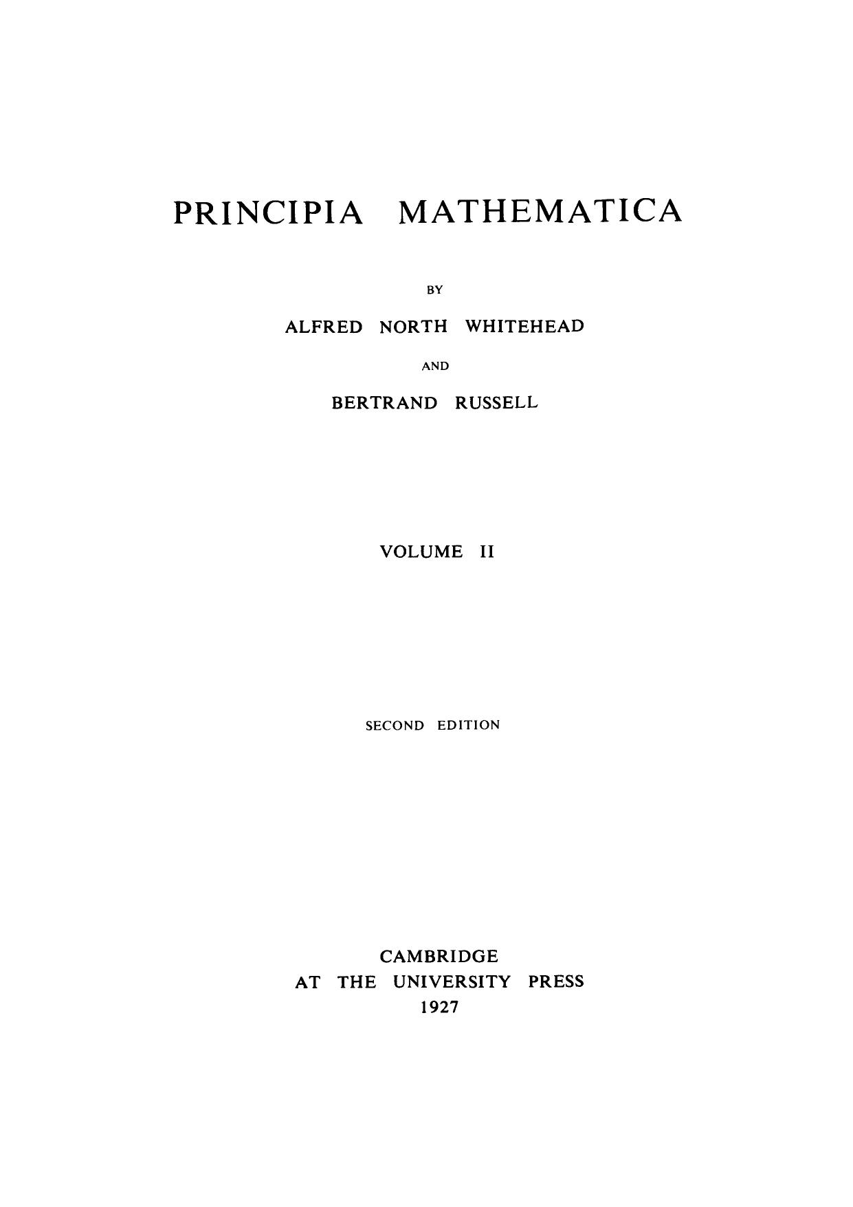 Principia Mathematica Vol 2