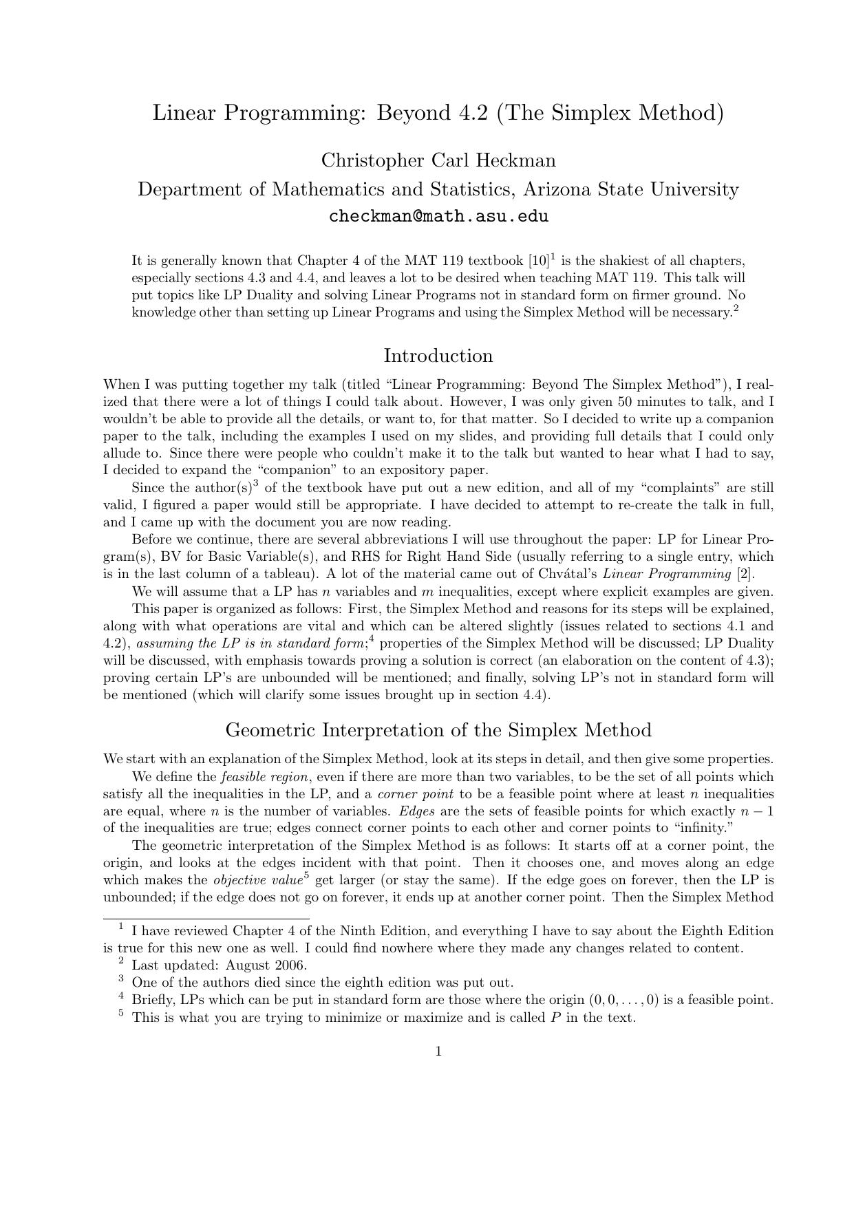 Linear Programming Beyond 4.2(Simplex Method)