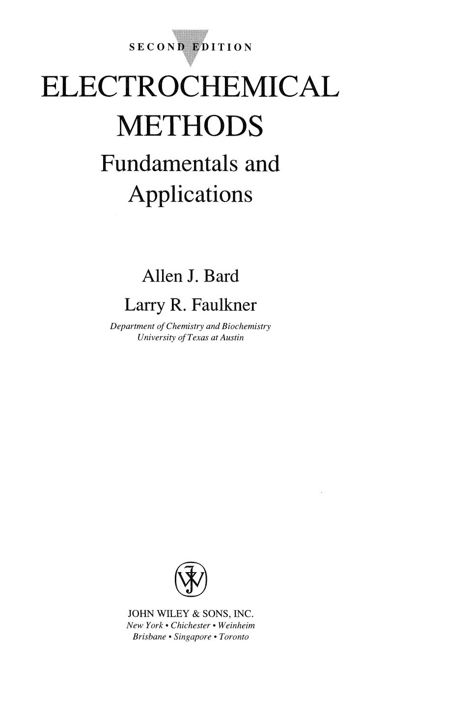 Electrochemical Methods Fundamentals & Applications-Wiley