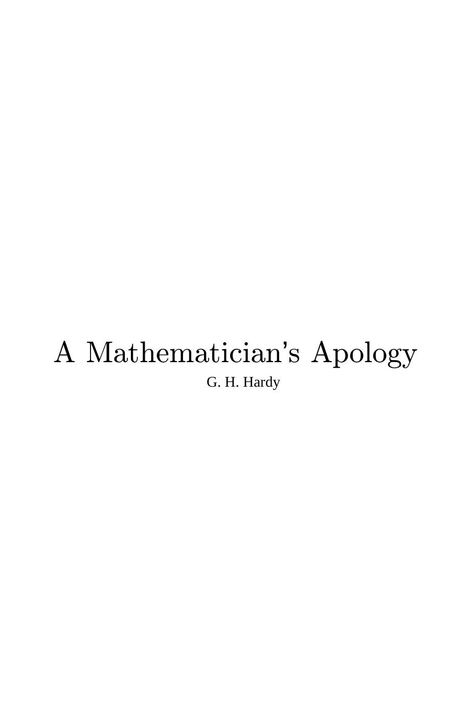 A Mathematician's Apology