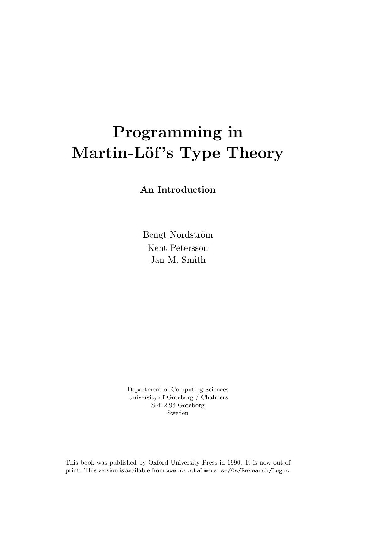 Porgramming in Martin-Lof's Type Theory