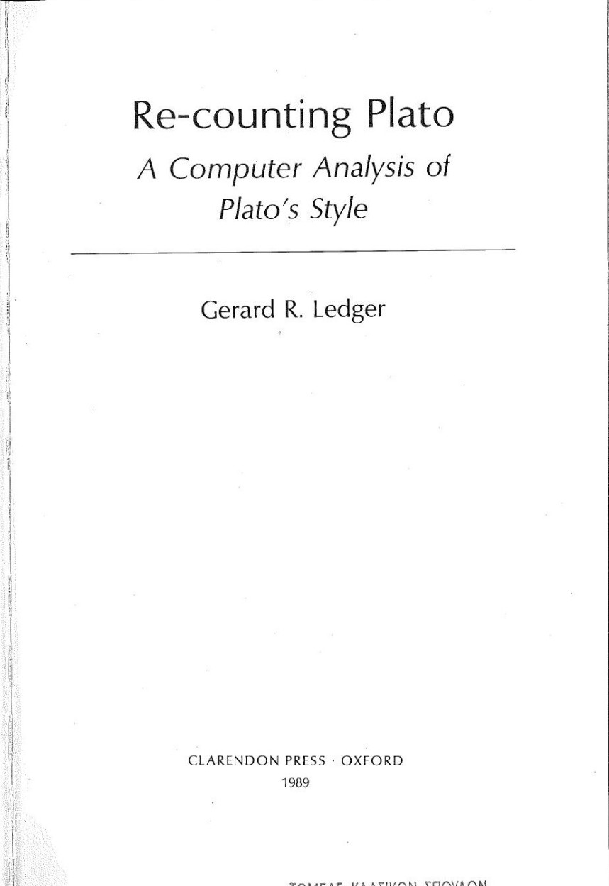 Re-Counting Plato: A Computer Analysis of Plato's Style